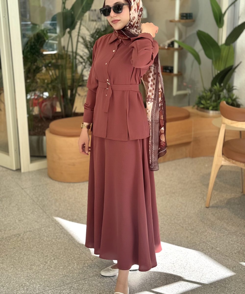 Yasmin - Bordo Krep Etek Takım