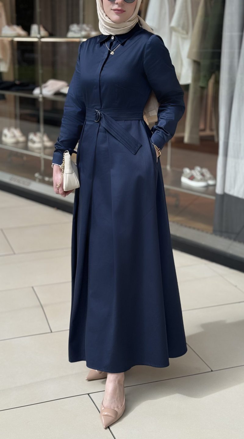 Charme - Lacivert Cepli Elbise