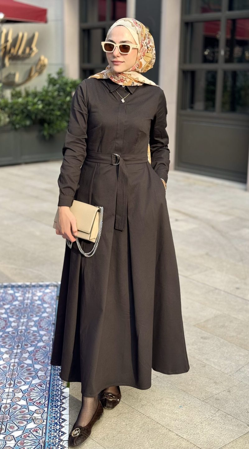 Charme - Kahverengi Cepli Elbise